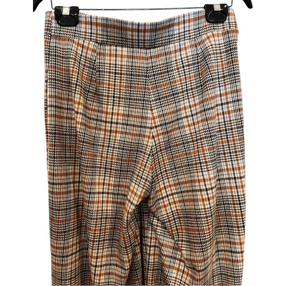 Maeve Anthropologie wide leg pleated knit brown cream plaid size 4 - Picture 10 of 14